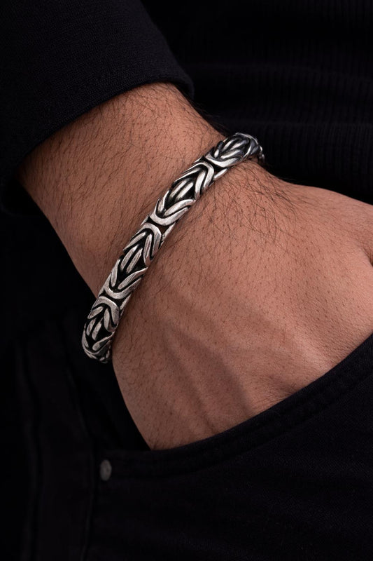 Erkek Gümüş Bileklik-10mm 925 Ayar Yuvarlak Kral Model Erkek Gümüş Bileklik