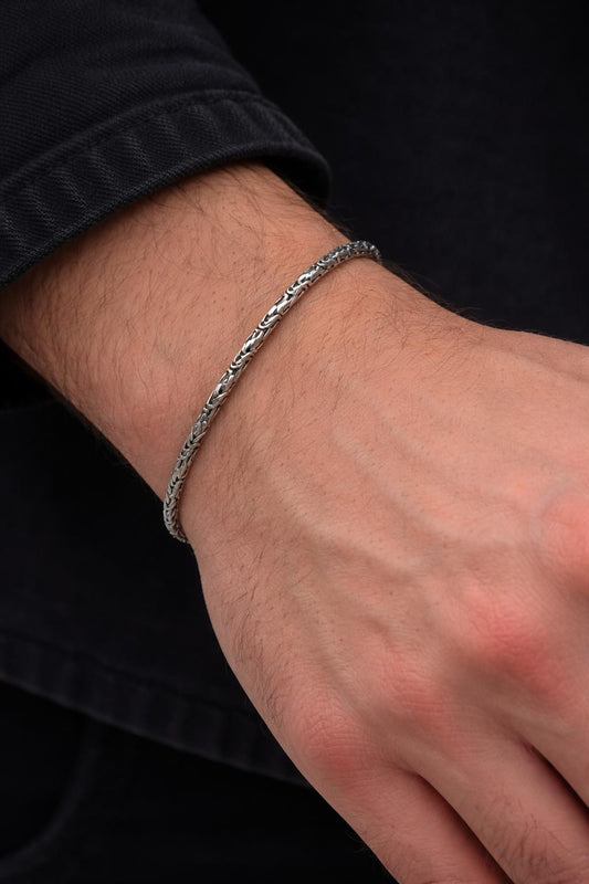 Erkek Gümüş Bileklik-3,5mm 925 Ayar Yuvarlak Kral Model Erkek Gümüş Bileklik