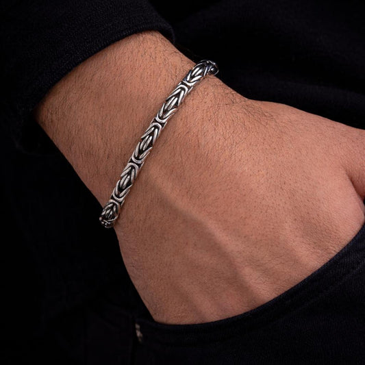 Erkek Gümüş Bileklik-6mm 925 Ayar Yuvarlak Kral Model Erkek Gümüş Bileklik