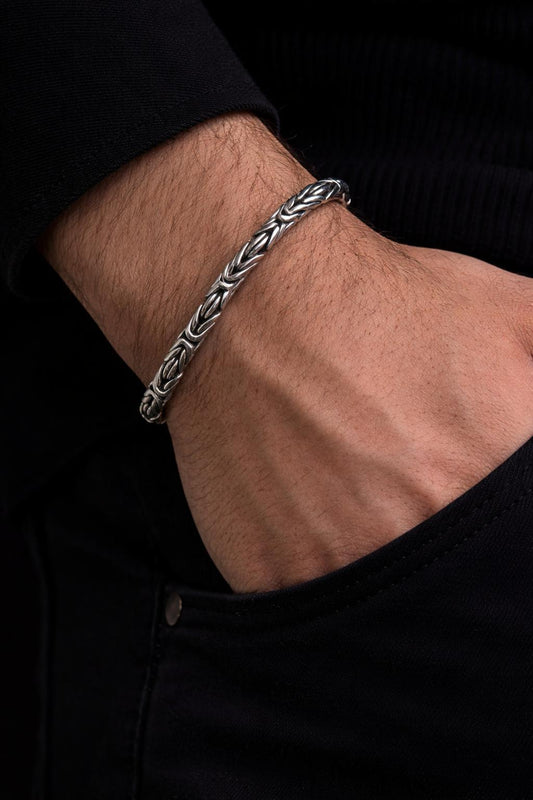 Erkek Gümüş Bileklik-7,5mm 925 Ayar Yuvarlak Kral Model Erkek Gümüş Bileklik