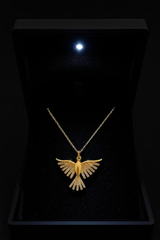 Altın Kaplama Anka Kuşu Kolye – 925 Ayar Gümüş Zarif Tasarım