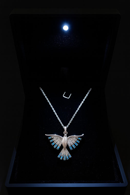 Mavi Taşlı Anka Kuşu Kolye – 925 Ayar Gümüş Zarif Tasarım