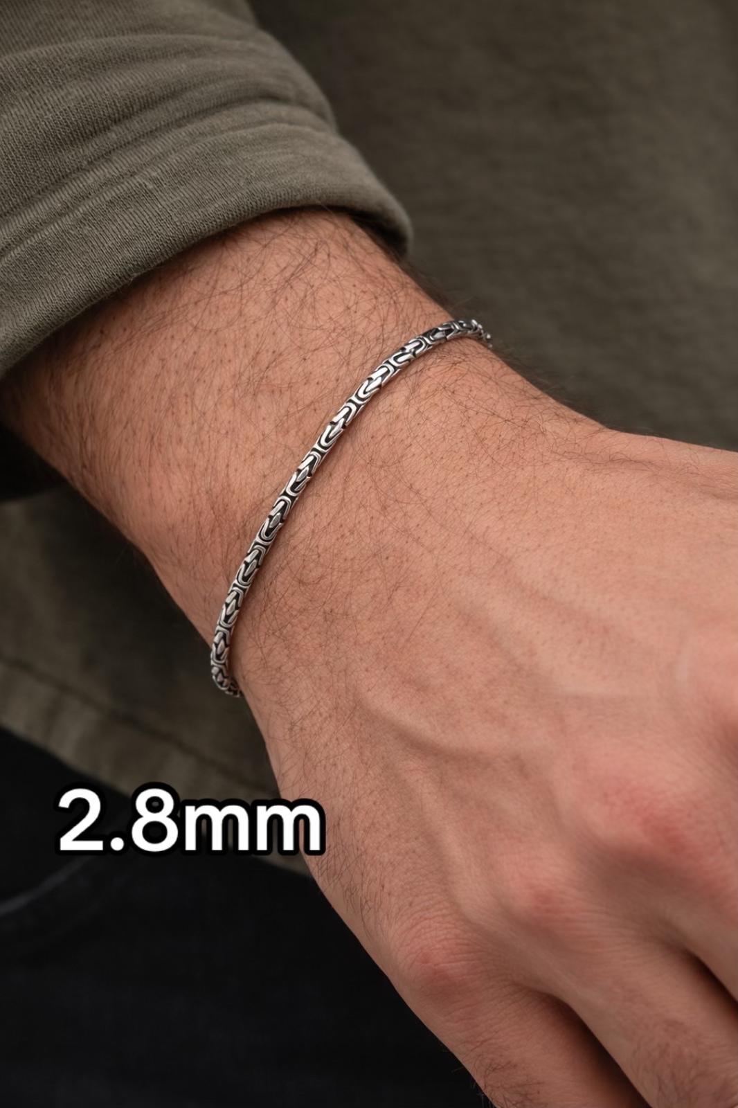 Erkek Gümüş Bileklik-2,8mm 925 Ayar Yuvarlak Kral Model Erkek Gümüş Bileklik