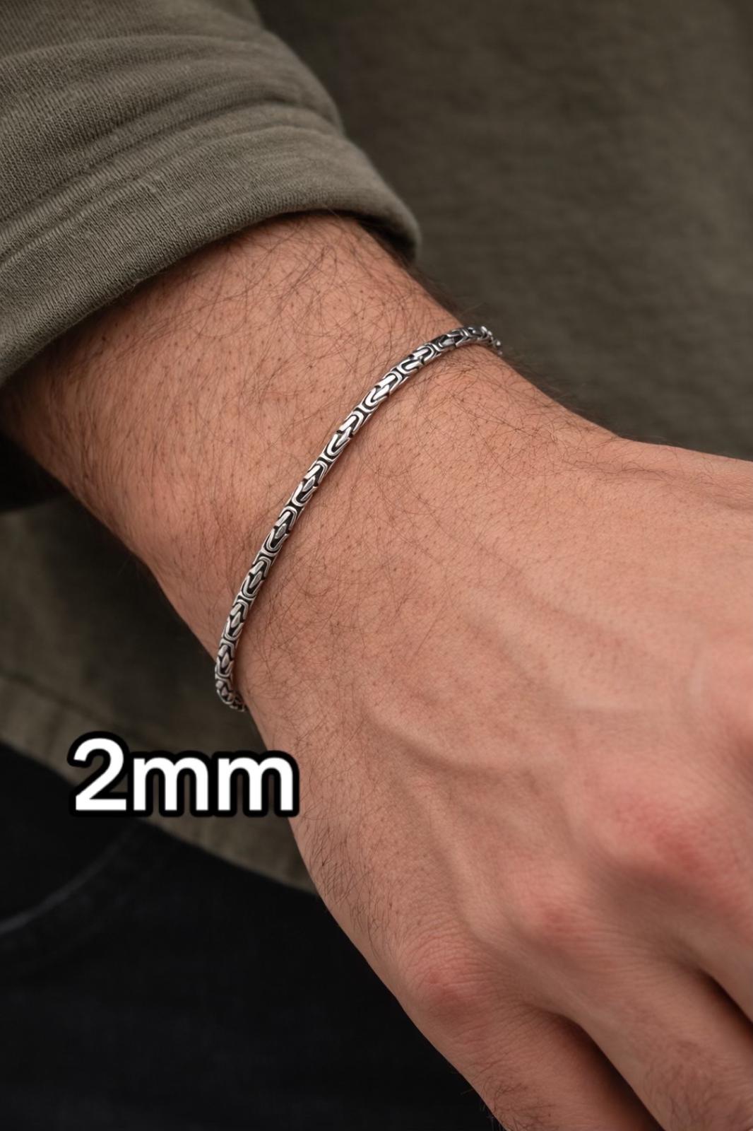 Erkek Gümüş Bileklik-2mm 925 Ayar Yuvarlak Kral Model Erkek Gümüş Bileklik