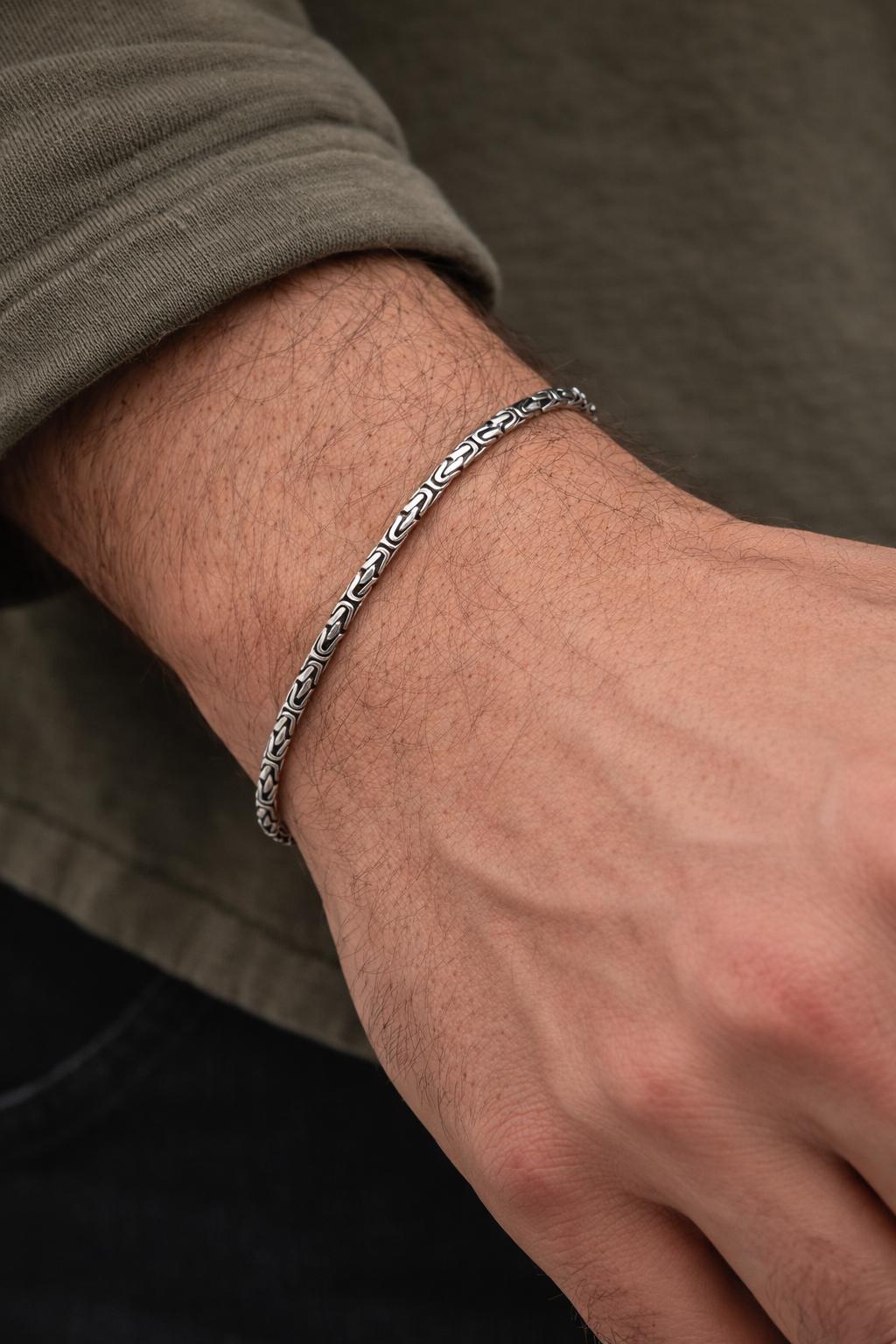 Erkek Gümüş Bileklik-2,8mm 925 Ayar Yuvarlak Kral Model Erkek Gümüş Bileklik