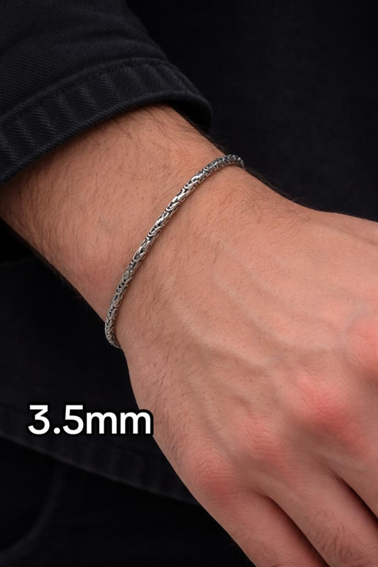 Erkek Gümüş Bileklik-3,5mm 925 Ayar Yuvarlak Kral Model Erkek Gümüş Bileklik