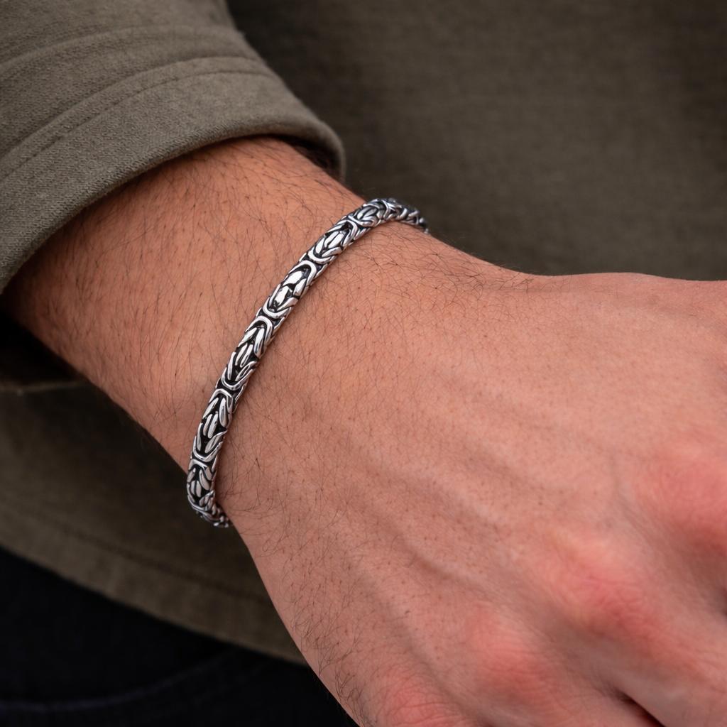 Erkek Gümüş Bileklik-4,5mm 925 Ayar Yuvarlak Kral Model Erkek Gümüş Bileklik