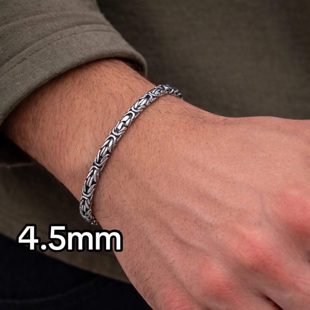 Erkek Gümüş Bileklik-4,5mm 925 Ayar Yuvarlak Kral Model Erkek Gümüş Bileklik