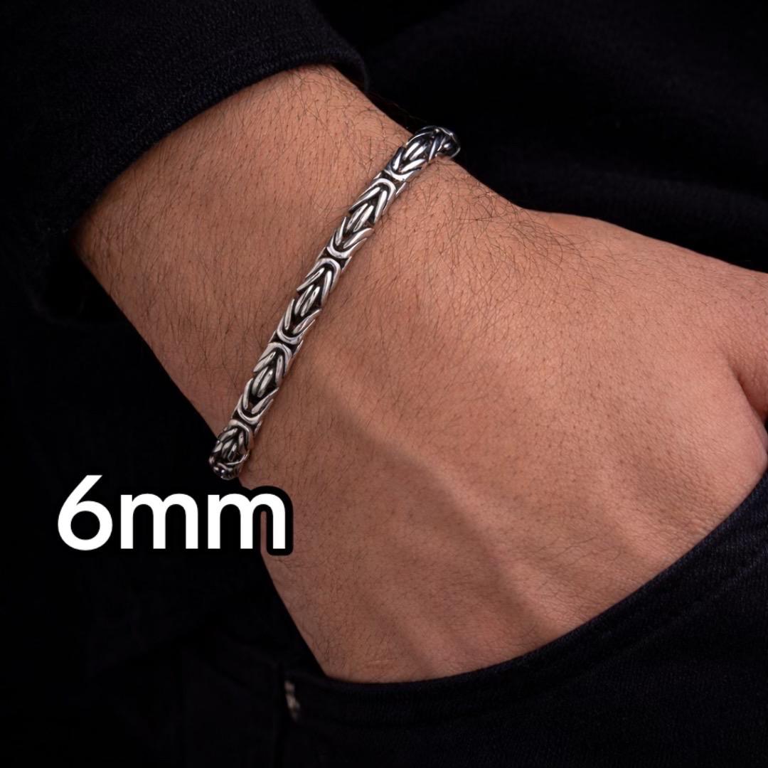 Erkek Gümüş Bileklik-6mm 925 Ayar Yuvarlak Kral Model Erkek Gümüş Bileklik