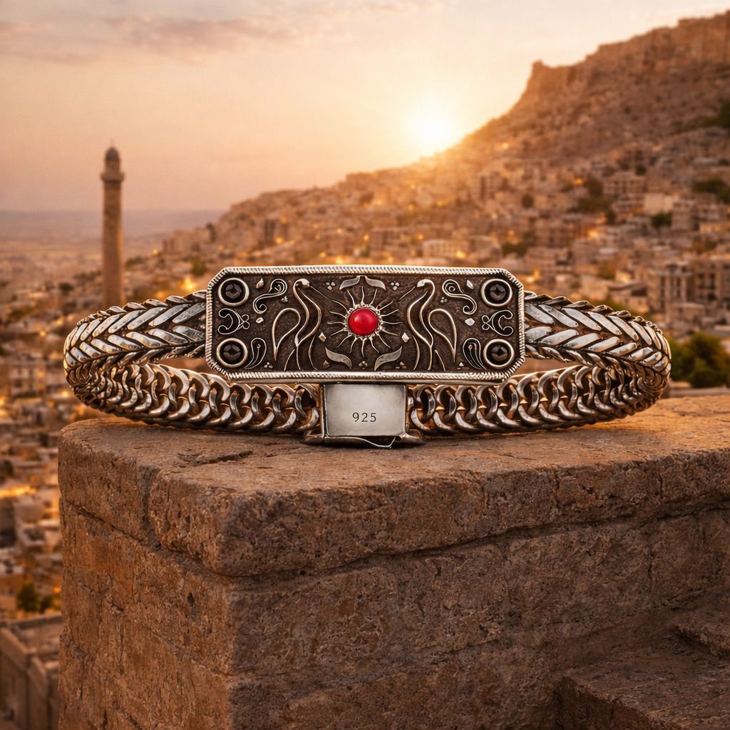 Mardin Güneşi Sonsuzluk İşareti Figürlü Cihan Albora Bileklik 925 Ayar Gümüş